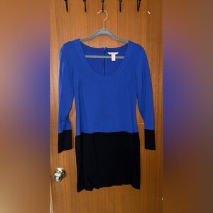 Blue and Black Long Sleeve Dress